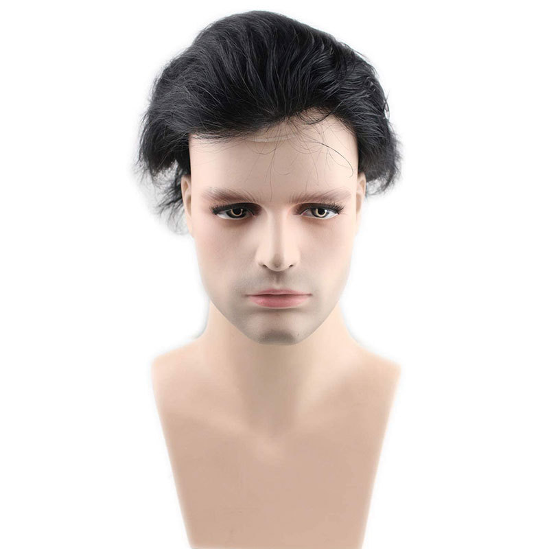 New Hair Wig Men'S Toupee Hairpieces Replacement System For Men PU Base With Frontal Swiss Lace Net 100% European Remy Human Hair 10x8 1B Mixed 80%Gre