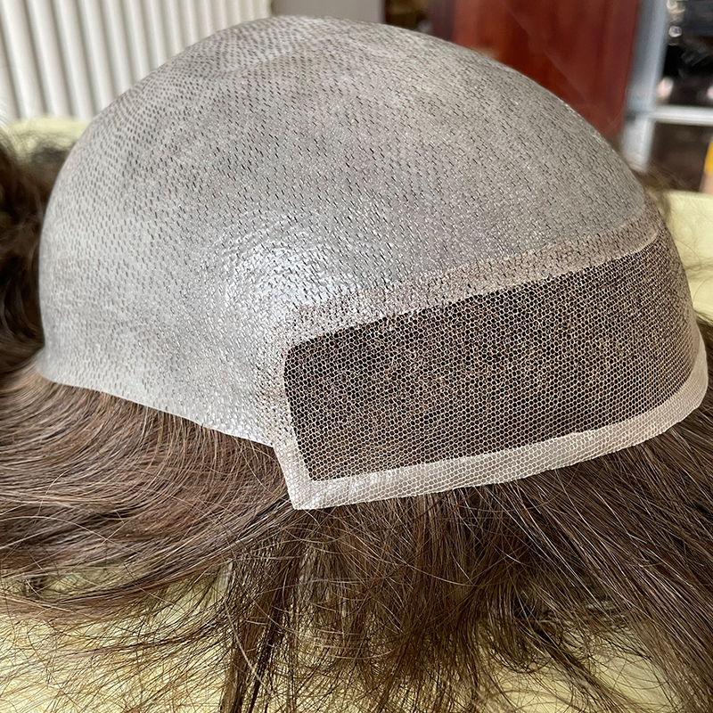 New Hair Wig Men'S Toupee Hairpieces Replacement System For Men PU Base With Frontal Swiss Lace Net 100% European Remy Human Hair 10x8 1B Mixed 80%Gre