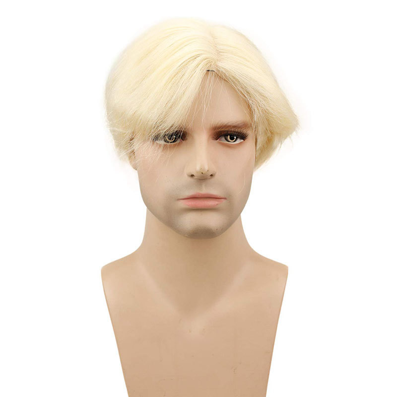 Men's Hair Wig Full Swiss Lace Men Toupee Human Hair Wig Indian Remy Hair System Breathable Men Hairpiece Wave Straight 10X8 Blond 18# Color