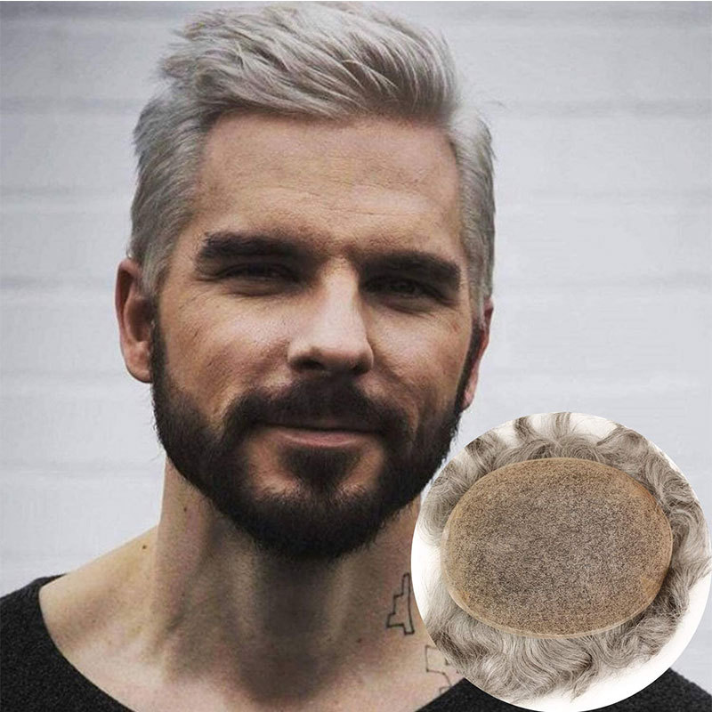 Men's Hair Wig Full Swiss Lace Men Toupee Human Hair Wig Indian Remy Hair System Breathable Men Hairpiece Wave Straight 10X8 Blond 18# Color