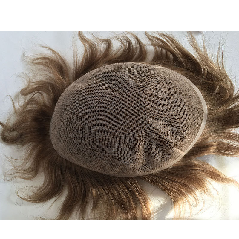 Men's Hair Wig Full Swiss Lace Men Toupee Human Hair Wig Indian Remy Hair System Breathable Men Hairpiece Wave Straight 10X8 Blond 18# Color