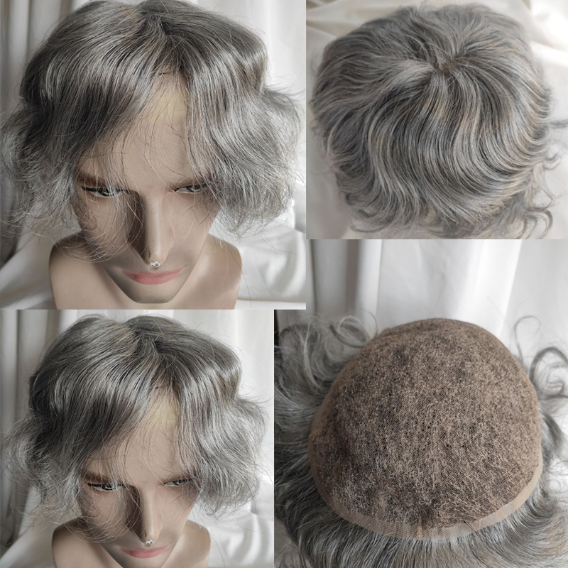 Men's Hair Wig Full Swiss Lace Men Toupee Human Hair Wig Indian Remy Hair System Breathable Men Hairpiece Wave Straight 10X8 Blond 18# Color