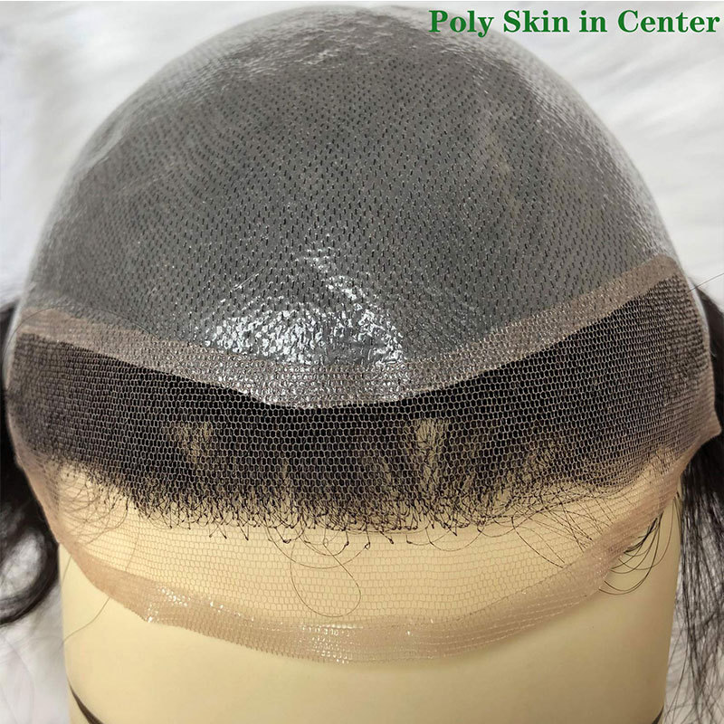 New Hair Wig Men'S Toupee Hairpieces Replacement System For Men PU Base With Frontal Swiss Lace Net 100% European Remy Human Hair 10x8 1B Mixed 80%Gre