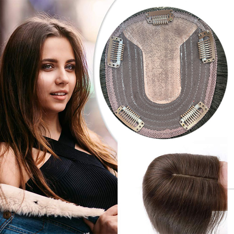 Hair Closure Silk Base Top Hair pieces Crown Topper Clip in Hair Toppers Top Hairpieces for Women Toupees Human Hair 13x15cm