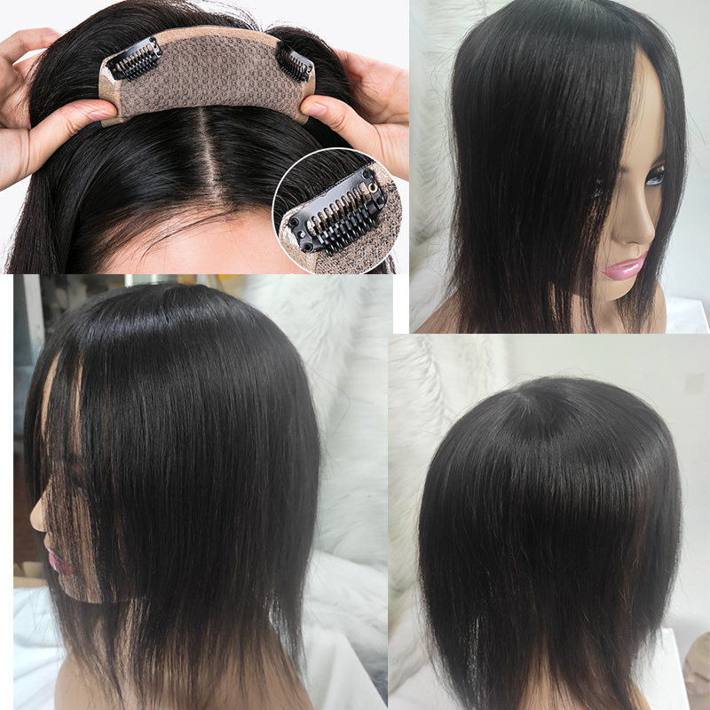 Silk Skin Base Topper Women 100%Virgin Human Hair Piece For Women Clip In Crown Topper Hand-made Toppee Hair Closure