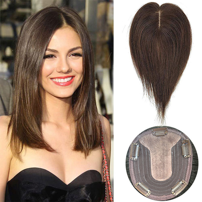 10x12cm Silk Base Real Human Hair Toppers For Women Natural Hairpiece Top Crown Hair Clip In Hair Extensions