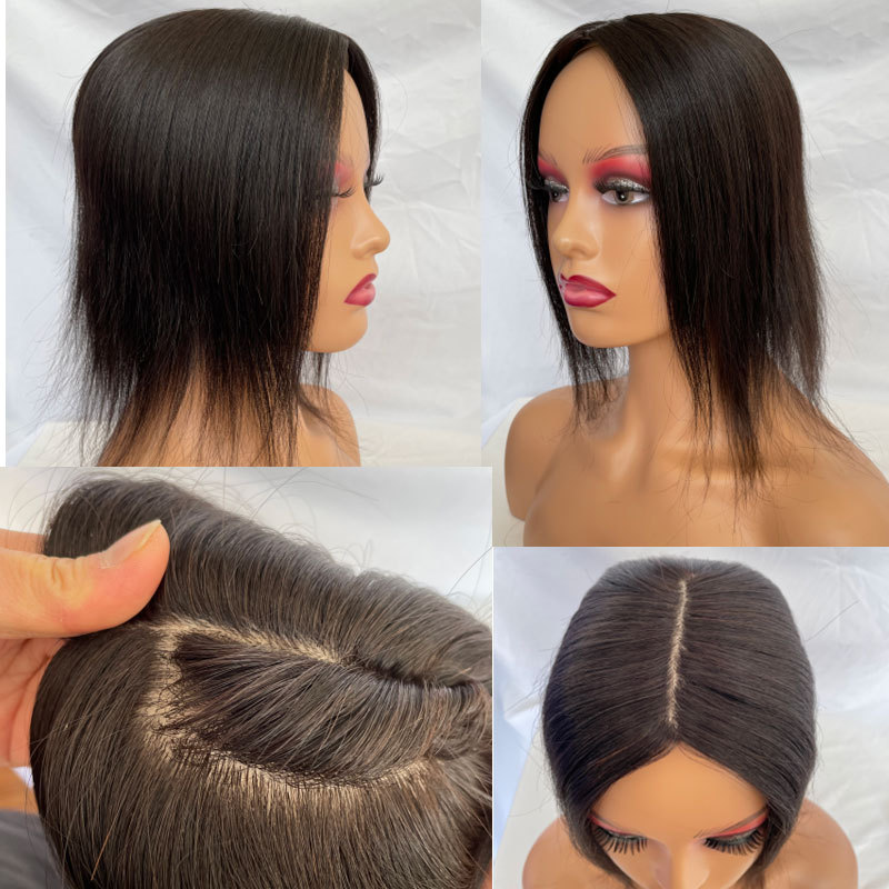 Silk Skin Base Topper Women 100%Virgin Human Hair Piece For Women Clip In Crown Topper Hand-made Toppee Hair Closure