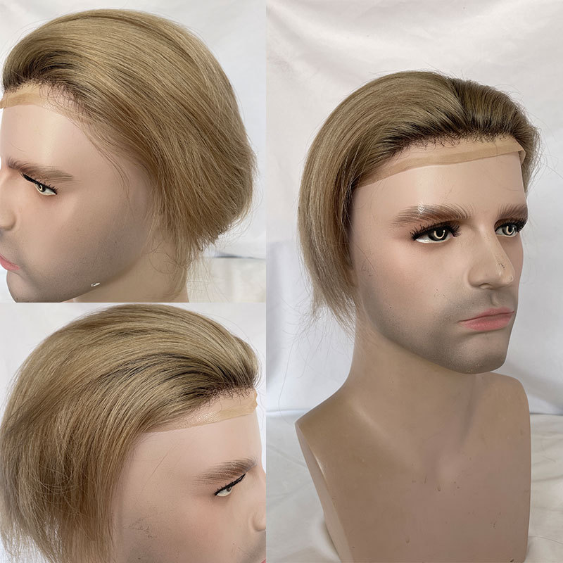 Men's Toupee Hair Replacement System Swiss Lace Front With PU Men's Wig European Human Hair  Men Toupee Lace Front Ombre Ash Grey