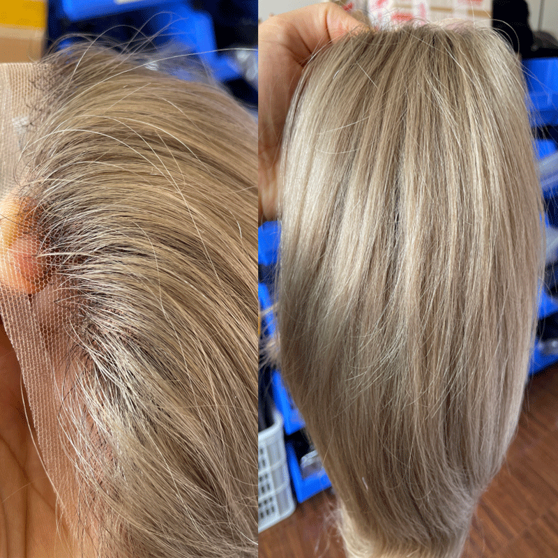 Men's Toupee Hair Replacement System Swiss Lace Front With PU Men's Wig European Human Hair  Men Toupee Lace Front Ombre Ash Grey