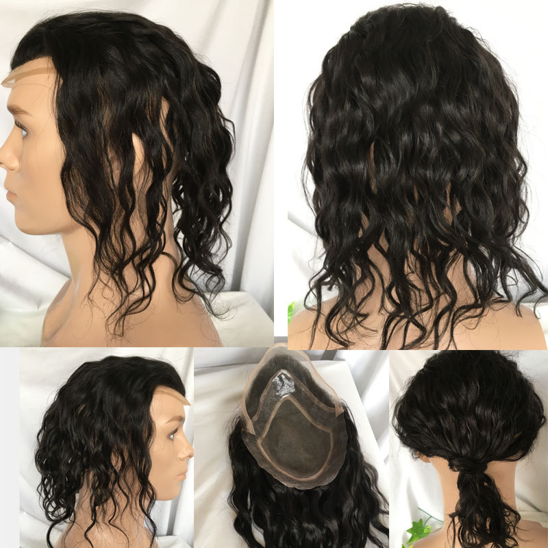 12inch 100%European Virgin Human Hair Toupee for Men Hairpiece Mono Lace with PU Around Men Wigs Toupee Hair Natural Curly Toupee 8*10inch