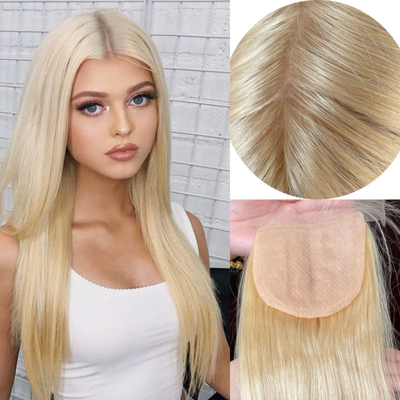 Silk Base Top 4x4" Lace Closures Brazilian Virgin Human Hair Silk Straight Natural Blonde #613 Color Free Part Closure for Women
