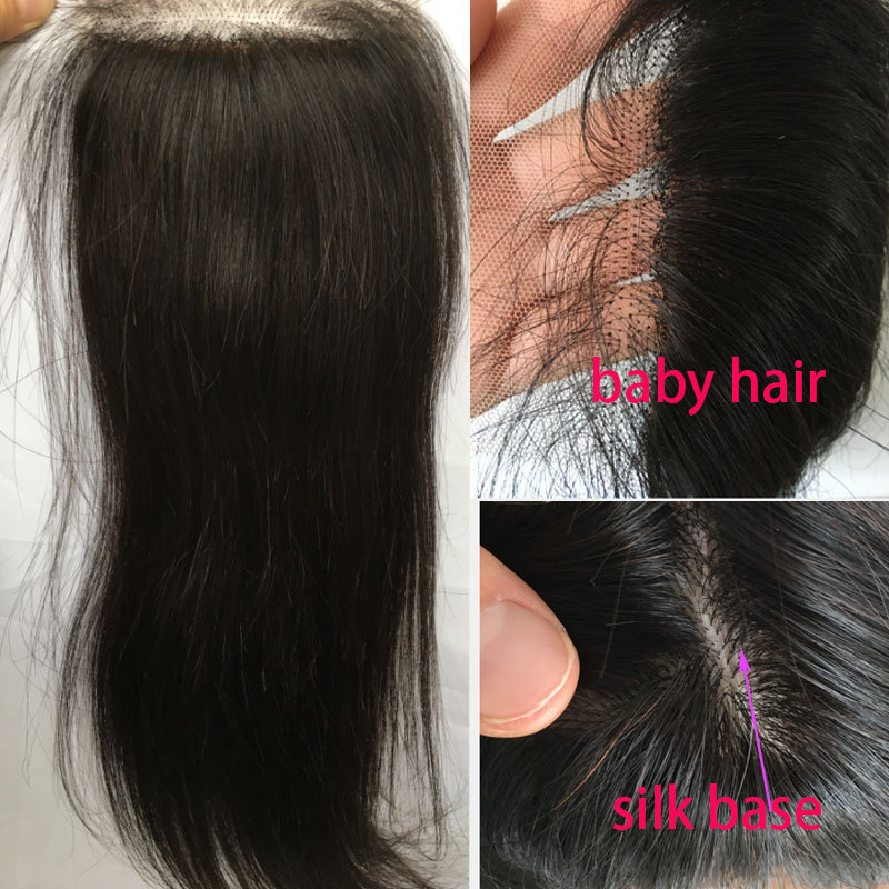 Voloriahair Silk Top Closure 4x4inch Brazilian Virgin Human Hair Silk Base Closure Straight Free Part With Baby Hair Closure Piece for Women