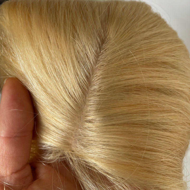 613 Blonde Straight Lace Closure Human Hair Silk Base Top Closure Topper For Women Hair Pieces With Clip Middle Part Closrue 16Inch