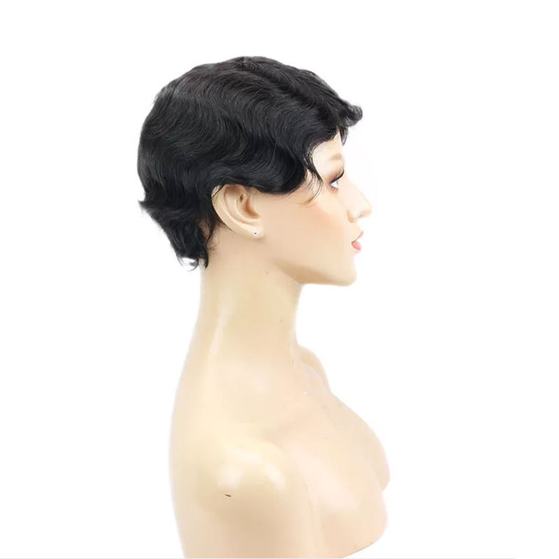 Voloriahair Ocean Wave Short Human Hair Wigs Natural Looking Full Machine Made None Lace Replacement Wig for Women