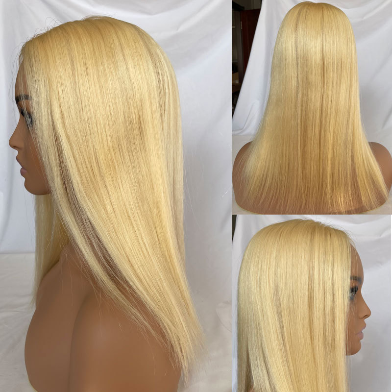 613 Blonde Straight Lace Closure Human Hair Silk Base Top Closure Topper For Women Hair Pieces With Clip Middle Part Closrue 16Inch