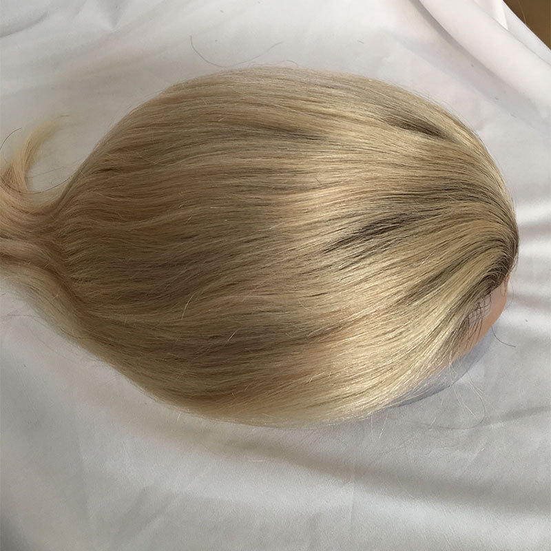 100%European Human Hair WigsToupee for Men Hair Pieces Men's Toupee Super Thin Mono Lace with PU Around Ombre Blonde 60 Color10" x 8" Toupee
