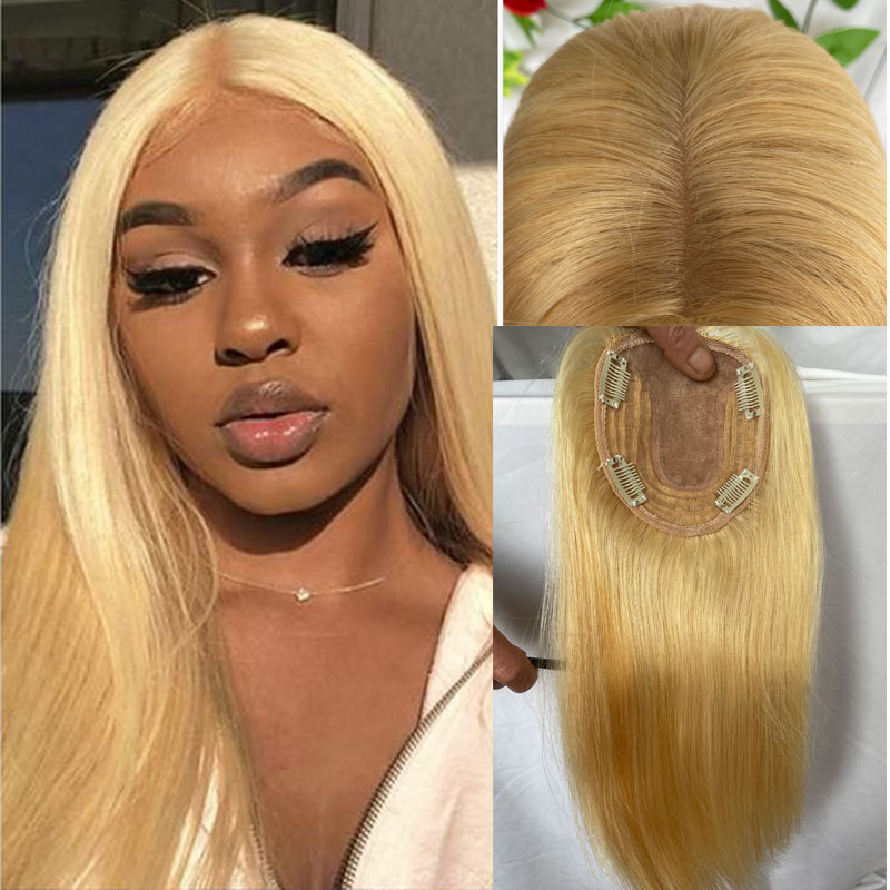 613 Blonde Straight Lace Closure Human Hair Silk Base Top Closure Topper For Women Hair Pieces With Clip Middle Part Closrue 16Inch