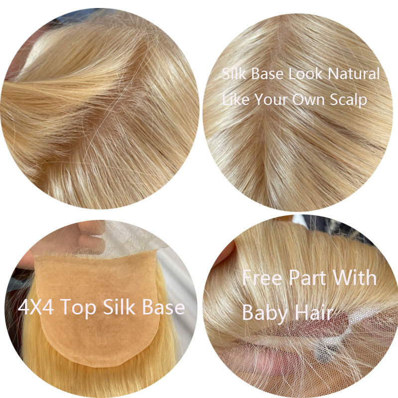 Voloriahair Silk Top Closure 4x4inch Brazilian Virgin Human Hair Silk Base Closure Straight Free Part With Baby Hair Closure Piece for Women