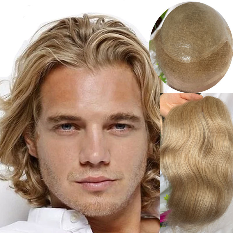 Voloria Human Hair Toupee for Men PU Skin Lace Front Hair Men Wigs Toupee French Lace Front PU V-looped Hair Systems for Men 8x10 Inch 22# color