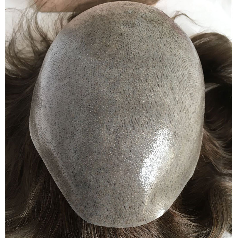 Human Hair Color 4 Men's Toupee 10x8 All PU Around Durable Thin Skin Hair Repacement Brazilian Remy Hair Wigs For Men