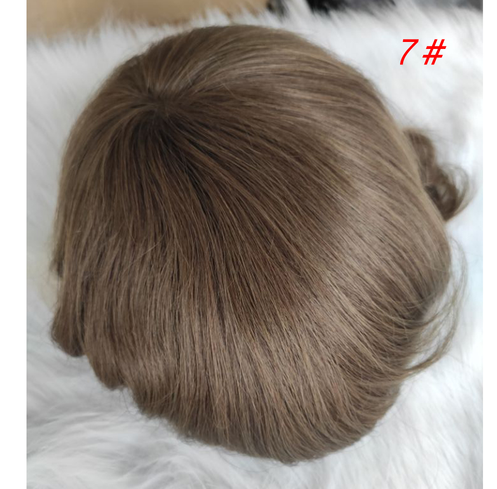 Human Hair Color 4 Men's Toupee 10x8 All PU Around Durable Thin Skin Hair Repacement Brazilian Remy Hair Wigs For Men