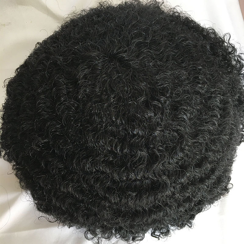 Q6 Men's Hair Afro Men's Toupee Wig 360 Wave Hairpiece 100% Human Hair Replacement Toupee for African American 10x8 Base Size1B Black Color