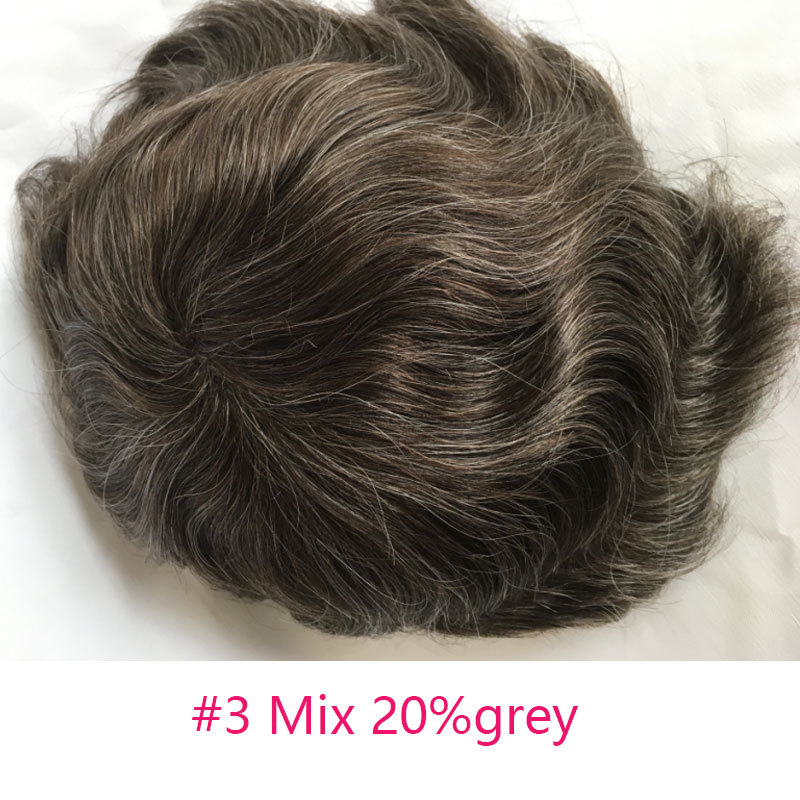 Toupee Hair Piece Swiss Mono Lace With Soft Thin Skin Toupee For Men With 10"X8" Virgin Human Hair Slight Wave Men's Replacement Hairpiece