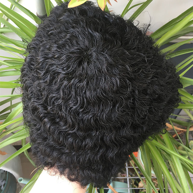 Q6 Men's Hair Afro Men's Toupee Wig 360 Wave Hairpiece 100% Human Hair Replacement Toupee for African American 10x8 Base Size1B Black Color