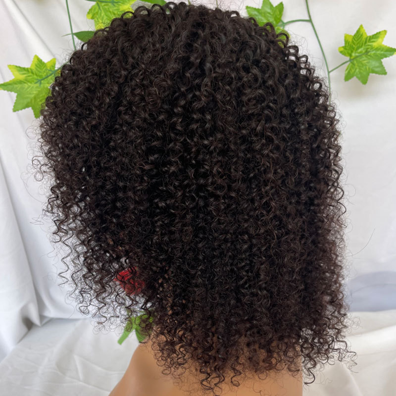 Voloriahair Curly Afro Wig with Bangs Full Machine Made Scalp Top Wig Kinky Curly Wigs for Black Women 100% Human Hair Short Curly Afro Wig 180%Densit