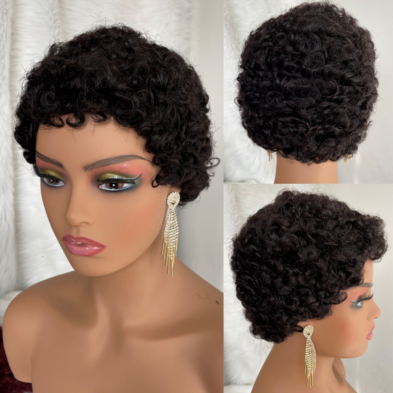 Voloriahair Short Bob Wig Kinky Curly Human Hair Curly BOB Wigs Machine Made Pixie Cut Wig Blonde 27# Color Short Bob For Women