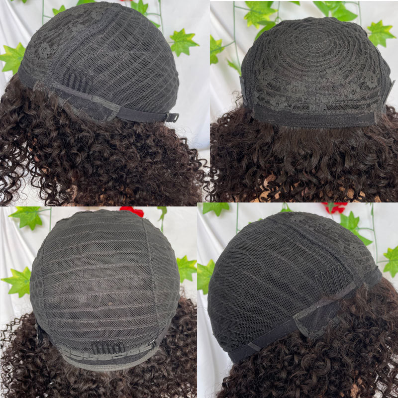 Voloriahair Curly Afro Wig with Bangs Full Machine Made Scalp Top Wig Kinky Curly Wigs for Black Women 100% Human Hair Short Curly Afro Wig 180%Densit