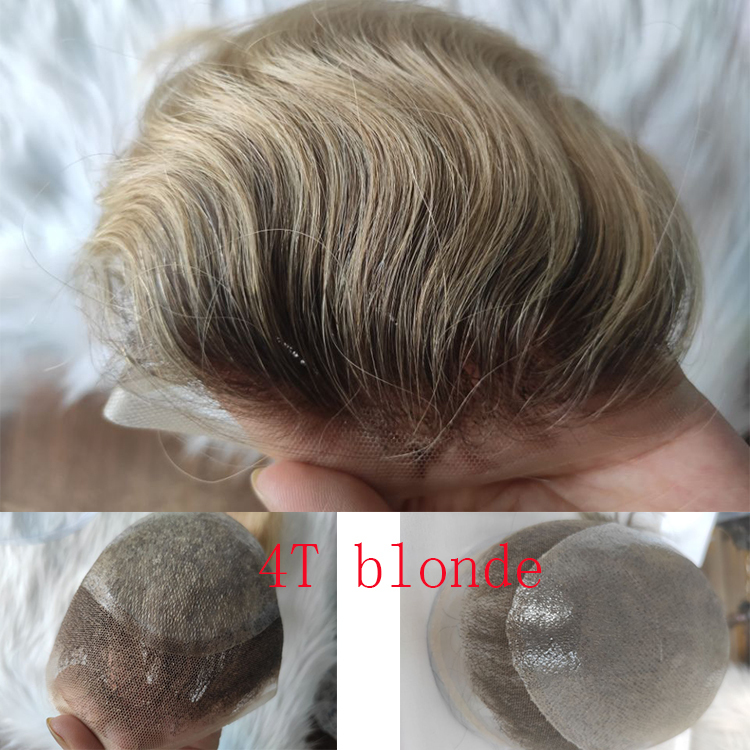 Mens Toupee with 100%European Human Hair Toupee for Men 0.08mm Thin Skin Hair Toupee Men's Hair pieces 8x10Inch Base Ombre Color