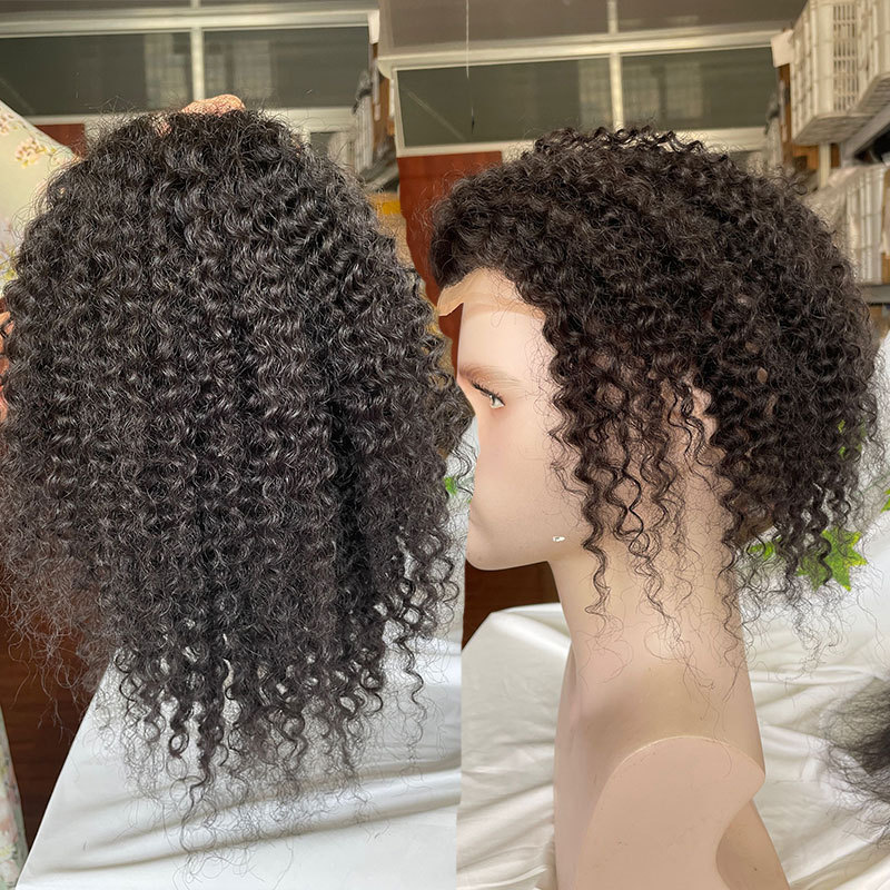 Human Hair Men Toupee Mono Lace With Npu Around Lace Systems Size 8x10Inch Kinky Curly 12'' Long Human Hair Toupee for Men Wigs