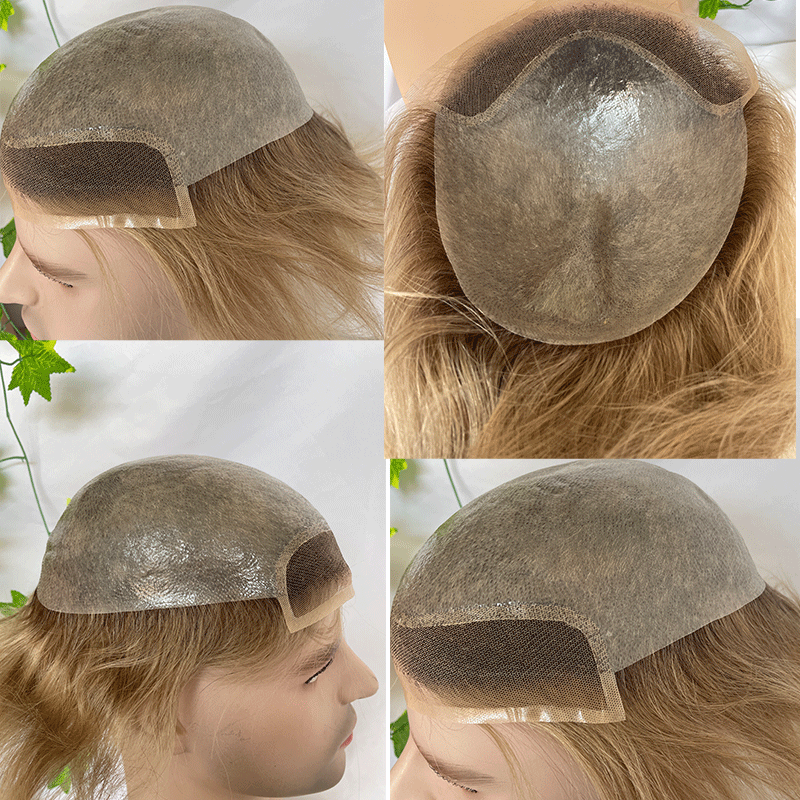 Mens Toupee with 100%European Human Hair Toupee for Men 0.08mm Thin Skin Hair Toupee Men's Hair pieces 8x10Inch Base Ombre Color