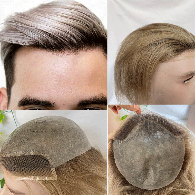 Mens Toupee with 100%European Human Hair Toupee for Men 0.08mm Thin Skin Hair Toupee Men's Hair pieces 8x10Inch Base Ombre Color