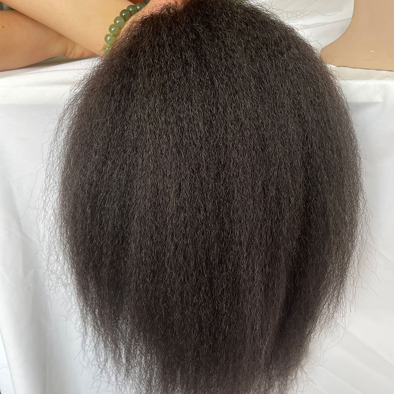 Kinky Straight Human Hair Toupee for Men 12''Long Toupee Hair Wigs Mono Lace and PU Around 10x8"Base size Yaki Straight Hair Wigs