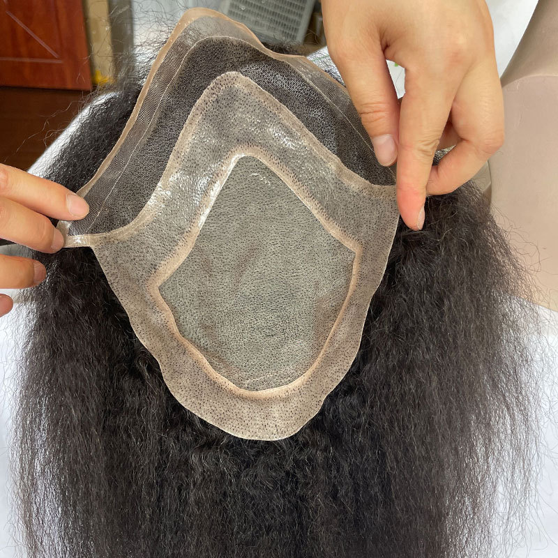 Kinky Straight Human Hair Toupee for Men 12''Long Toupee Hair Wigs Mono Lace and PU Around 10x8"Base size Yaki Straight Hair Wigs