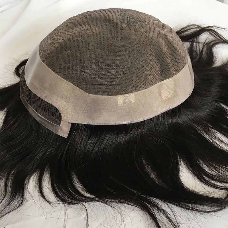 Men's Hairpieces Wigs Toupee Hair System Human Hair Men Toupee Mono Lace With Npu Around Lace Systems Size 7x9 Inch 6 Inch Hair Toupee