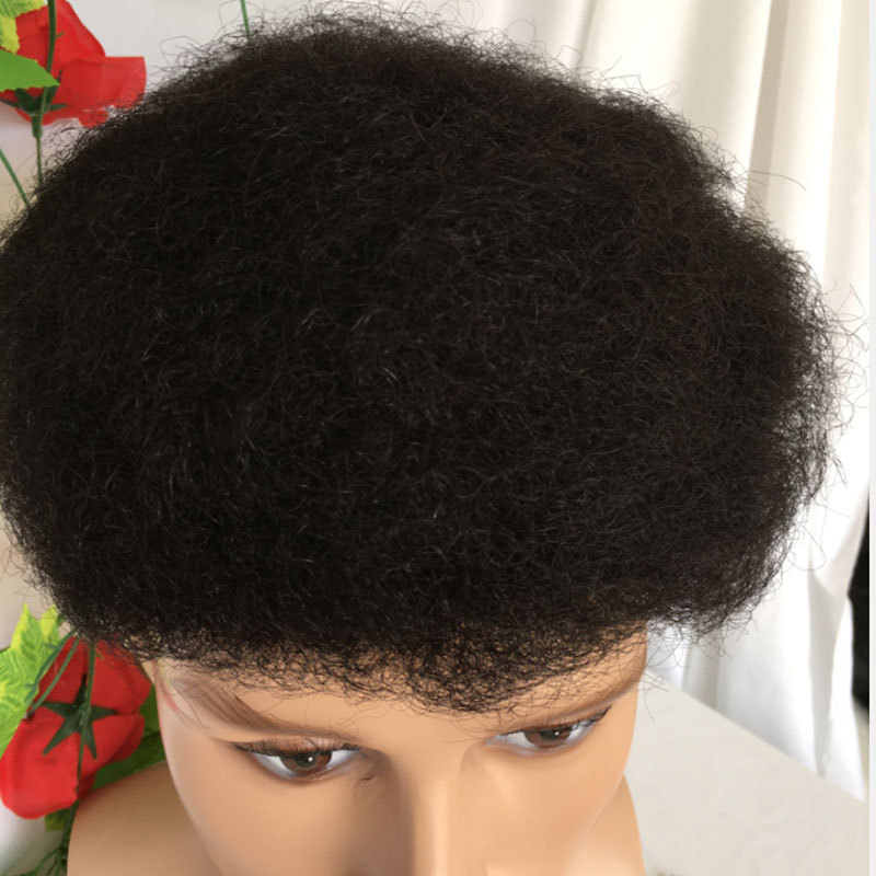 Afro Men Wig Mens Hair Unit Toupee for Black Men Natural Black Color Mono Lace With Pu Afro Kinky Human Hair Replacement For Hair System Wig