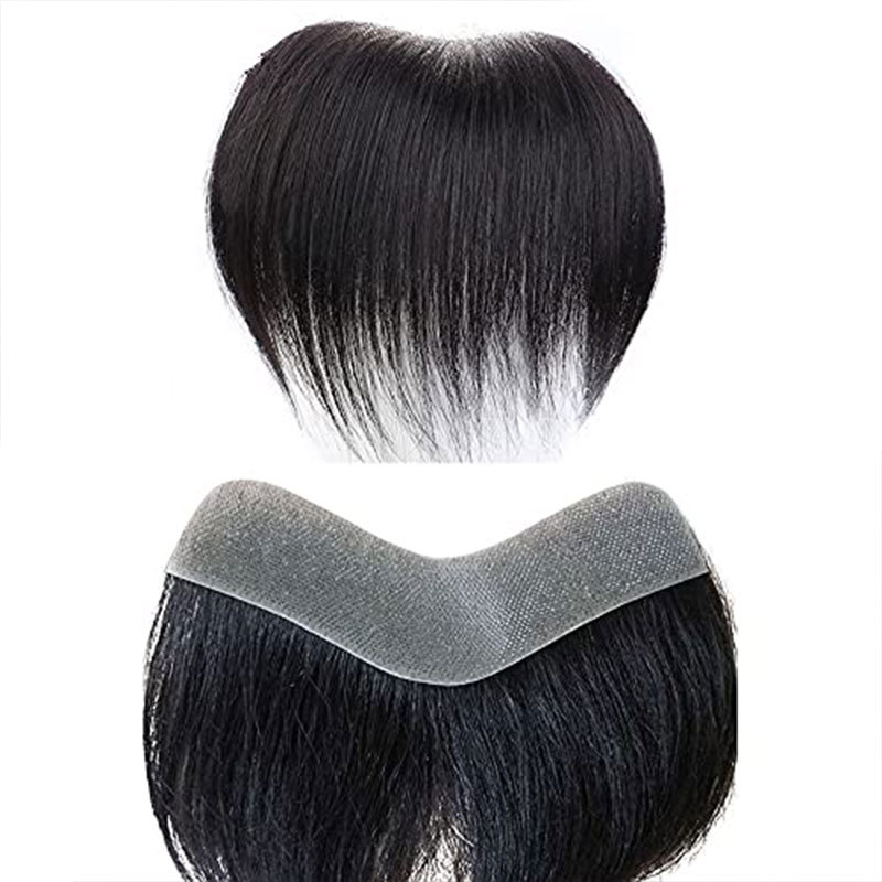 Front Men Toupee 100% Human Hair Piece For Men V Style Front Toupee Wig Remy Hair With Thin Skin Base Natural Hairline Toupee 6inch 1B  Color