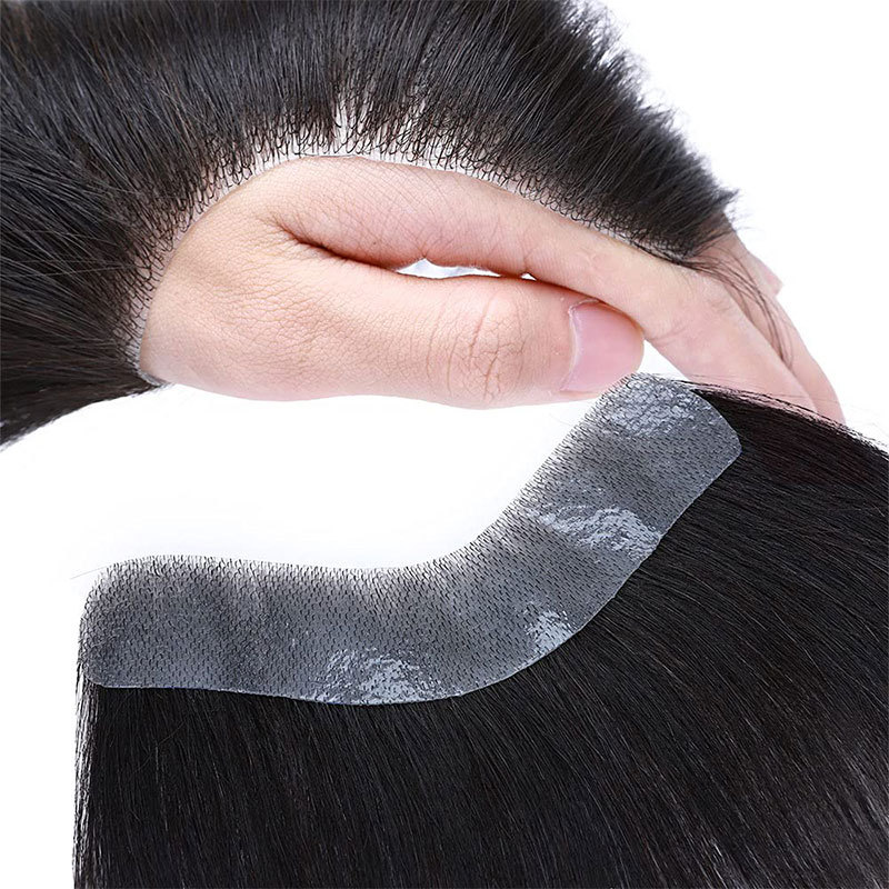 Front Men Toupee 100% Human Hair Piece For Men V Style Front Toupee Wig Remy Hair With Thin Skin Base Natural Hairline Toupee 6inch 1B  Color