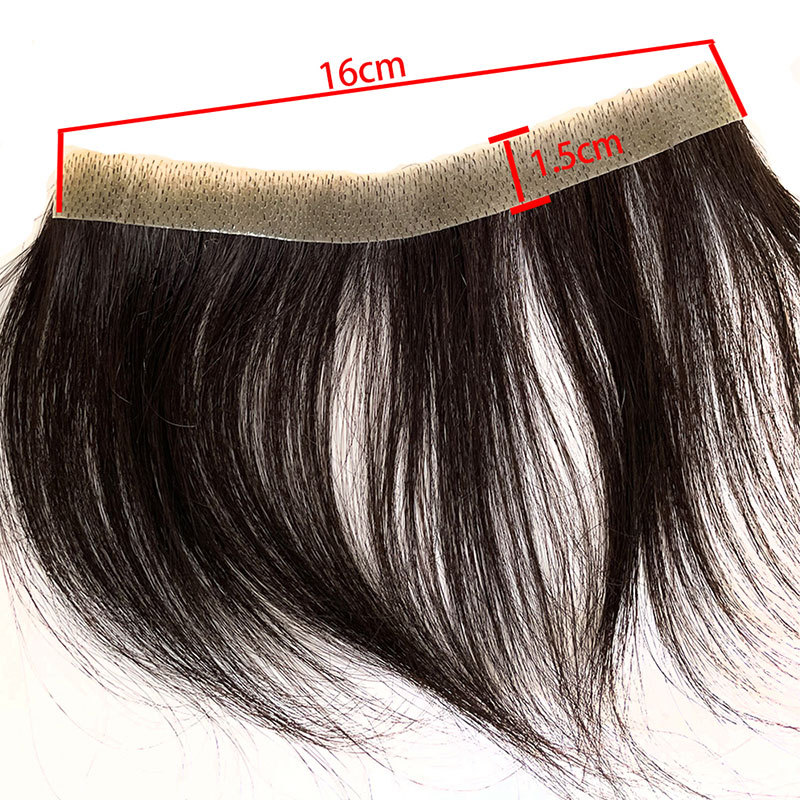 Front Men Toupee 100% Human Hair Piece For Men V Style Front Toupee Wig Remy Hair With Thin Skin Base Natural Hairline Toupee 6inch 1B  Color