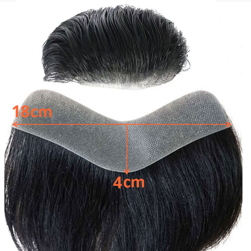 Front Men Toupee 100% Human Hair Piece For Men V Style Front Toupee Wig Remy Hair With Thin Skin Base Natural Hairline Toupee 6inch 1B  Color