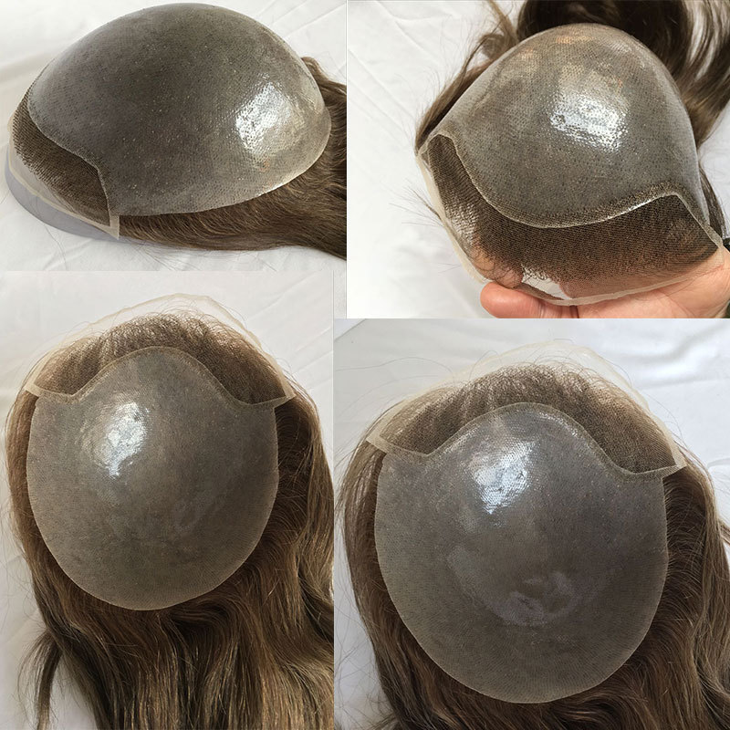 Front Lace Men Toupee Swiss Lace & Skin Men Wigs Replacement System Hair Patch Man Toupee Natural Human Hair System Lace Toupeee
