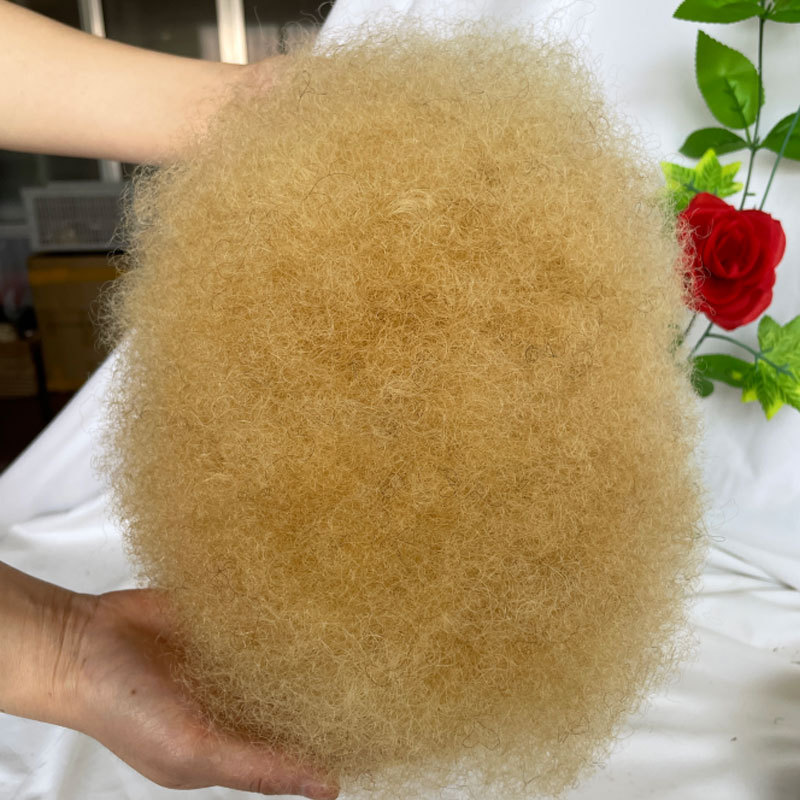 Voloria African American Wigs Full Swiss Lace Afro Tight Curly Human Hair Toupee Men Hairpiese #613 Blonde Color 10x8inch Toupee For Men