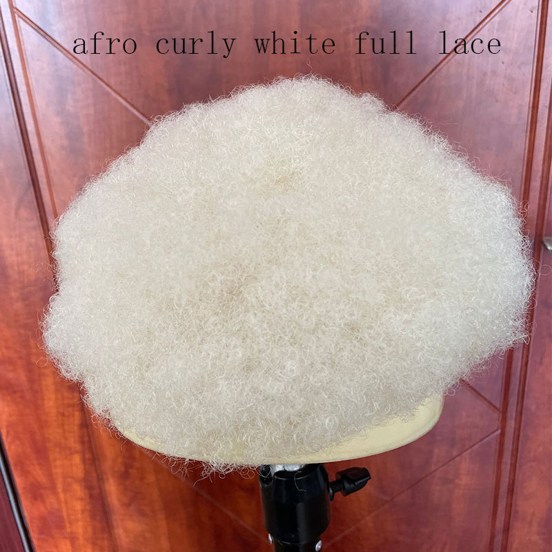 Hairpieces For Men's Toupee Human Hair 10×8 inch Bloned 613 Color Afro Kinky Curly Human Hair Toupee Swiss Full Lace Curly Wigs