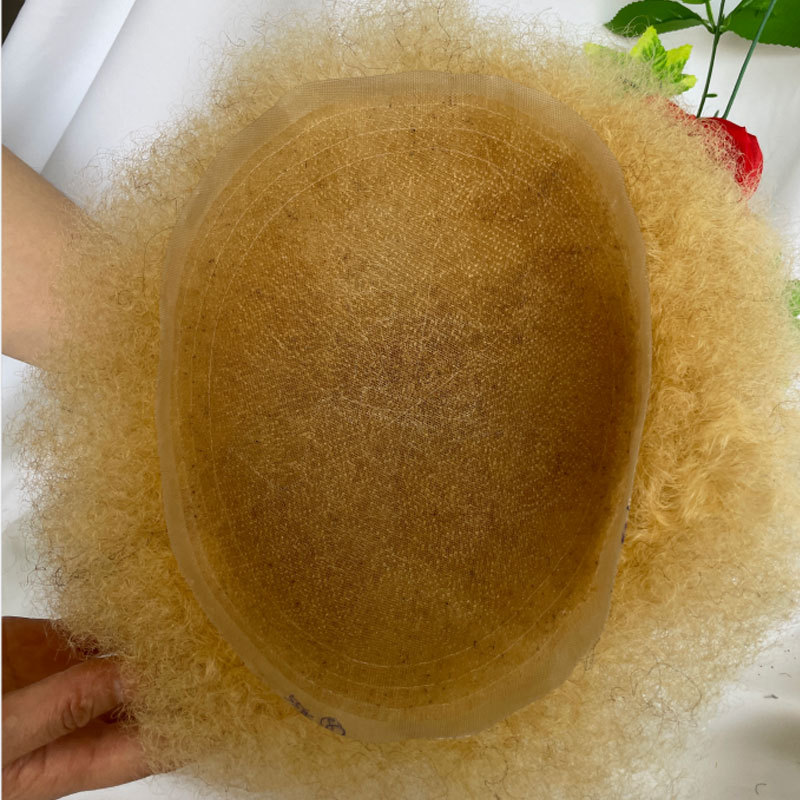Hairpieces For Men's Toupee Human Hair 10×8 inch Bloned 613 Color Afro Kinky Curly Human Hair Toupee Swiss Full Lace Curly Wigs