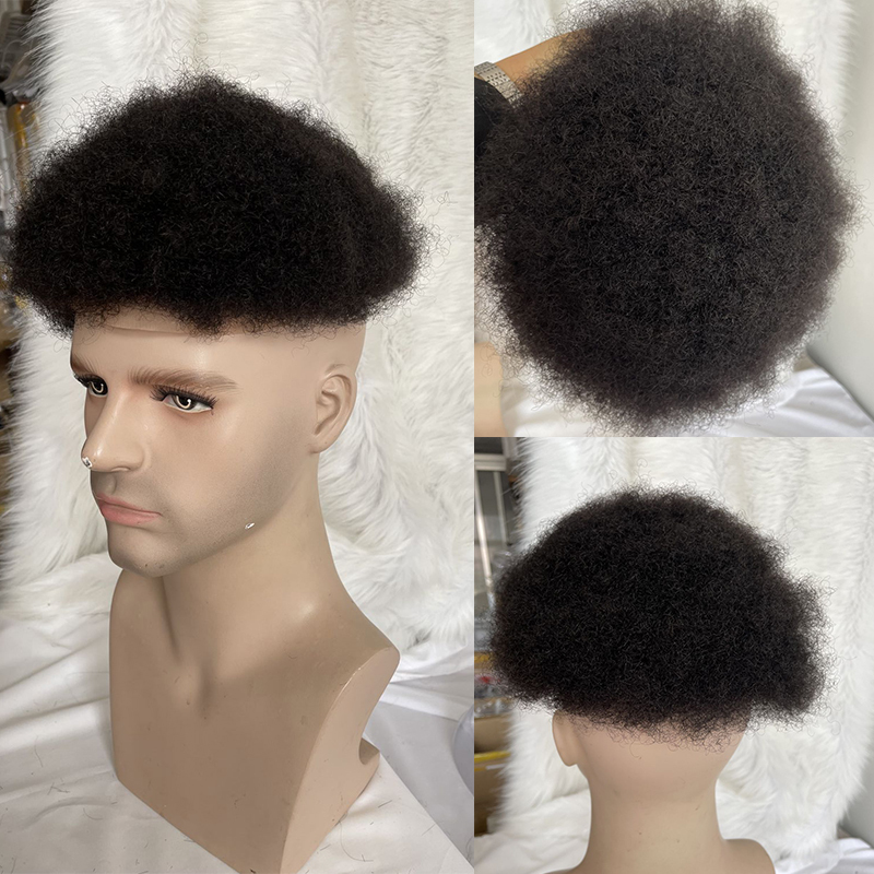 Voloria African American Wigs Full Swiss Lace Afro Tight Curly Human Hair Toupee Men Hairpiese #613 Blonde Color 10x8inch Toupee For Men