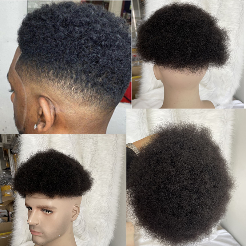 Voloria African American Wigs Full Swiss Lace Afro Tight Curly Human Hair Toupee Men Hairpiese #613 Blonde Color 10x8inch Toupee For Men