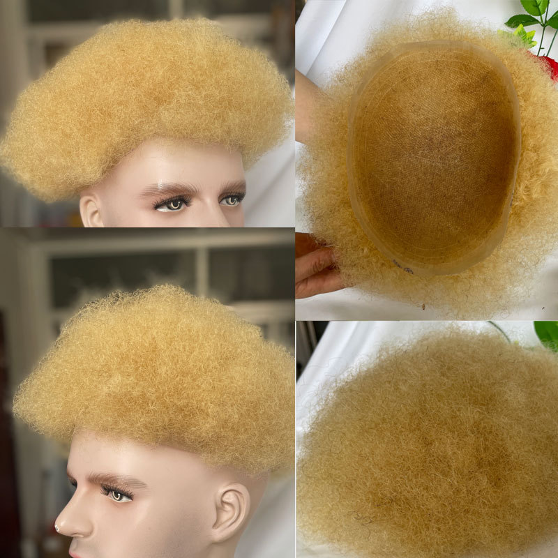 Men's Toupee African American Wigs Full Swiss Lace Afro Curly Human Hair Pure White Hair 10x8inch Toupee For Men Human Hair